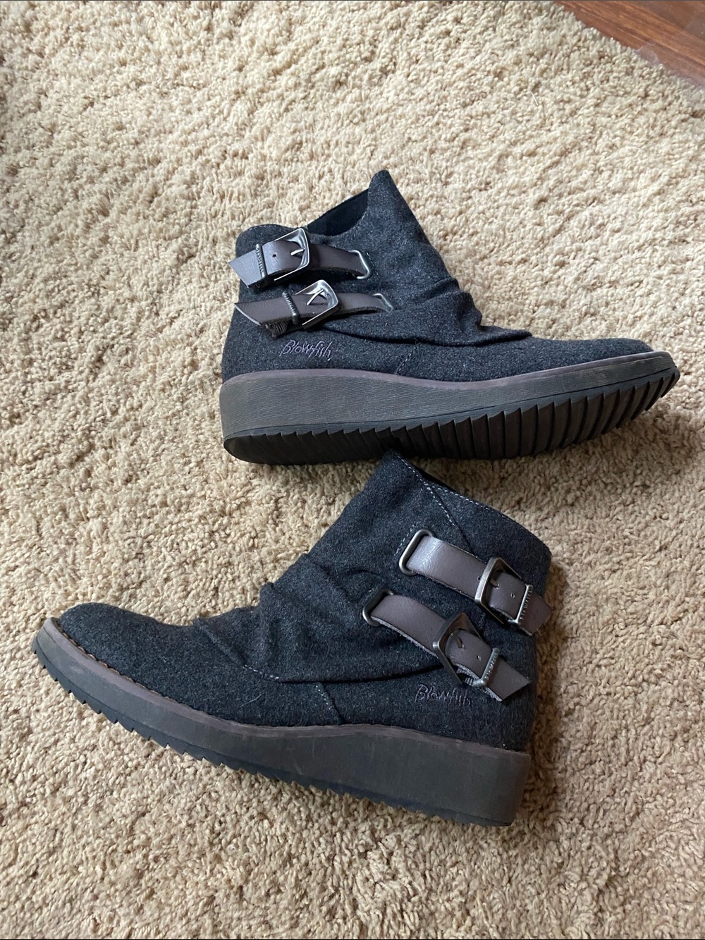 Blowfish Black Wool Buckle Ankle Boots - Picture 4 of 9